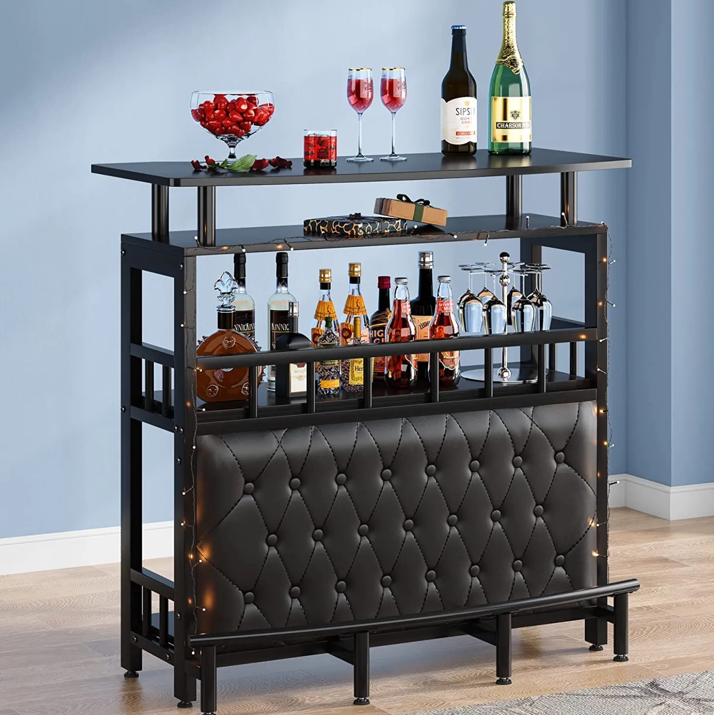 Bar Unit for Liquor, Home Entertainment Bar with Storage and Footrest