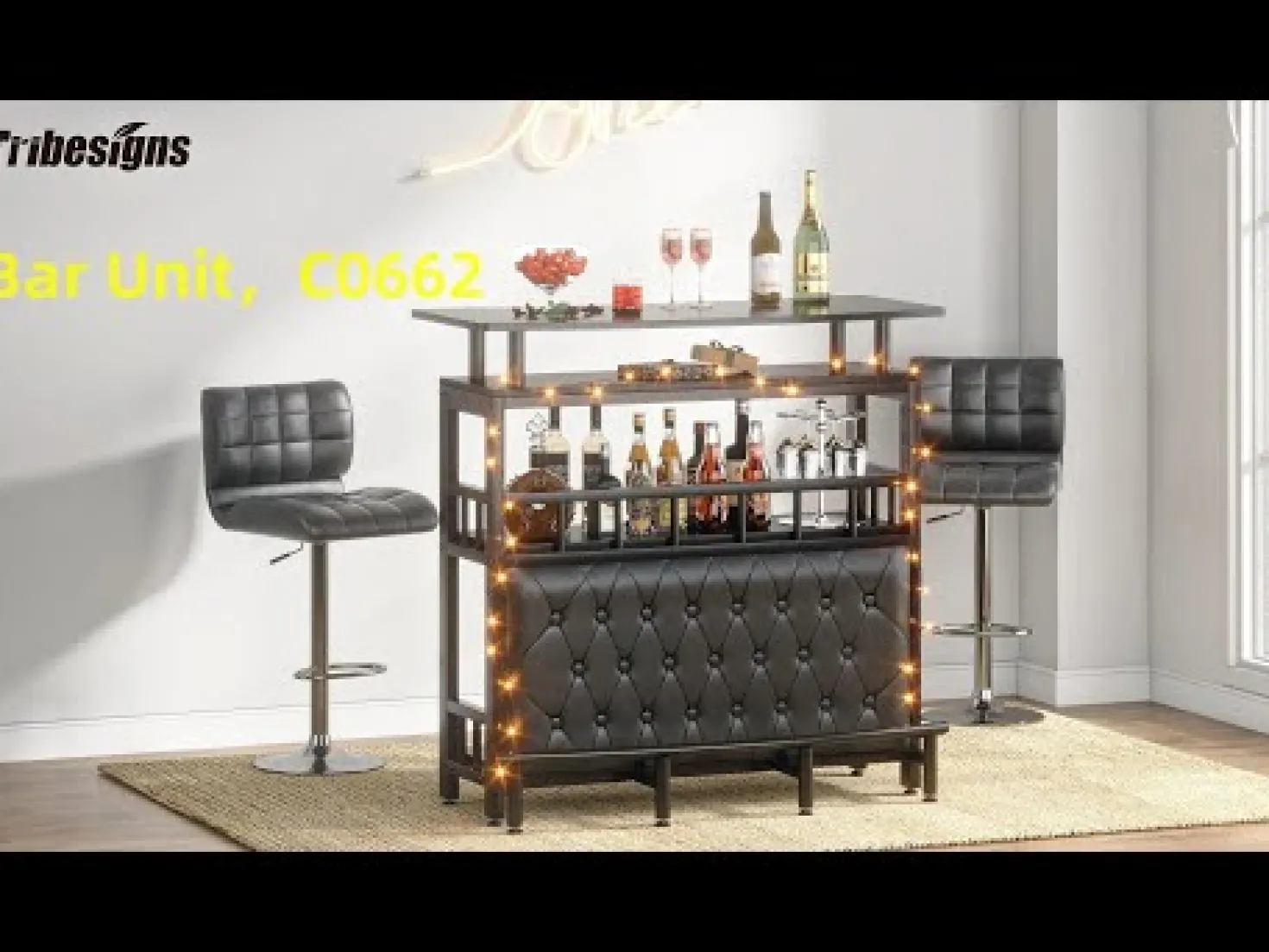 Bar Unit for Liquor, Home Entertainment Bar with Storage and Footrest