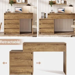 Computer Desk with 5 Drawers, Executive Home Office Desk with File Cabinet