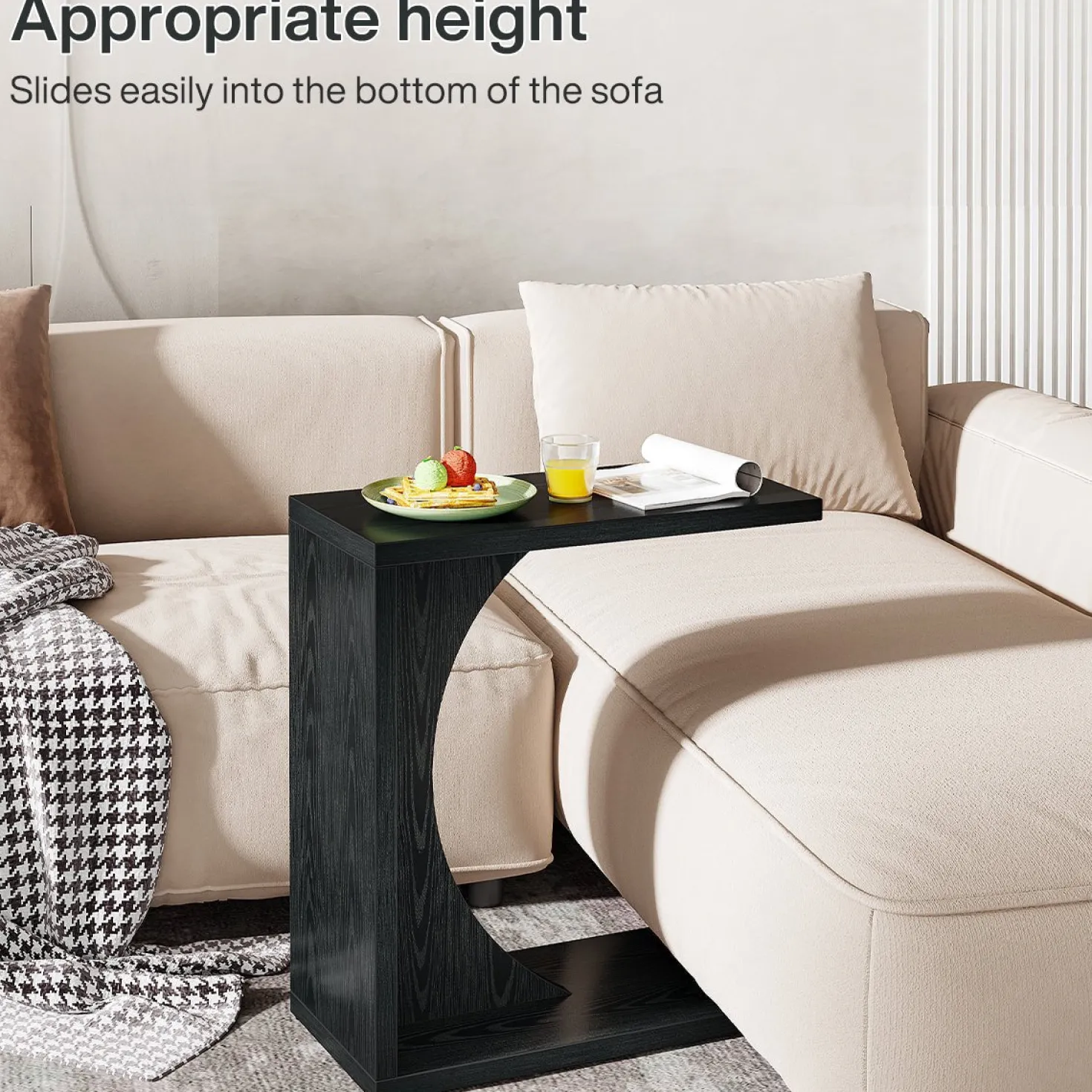 C-Shaped End Table for Couch, Small Sofa Side Table Nightstand