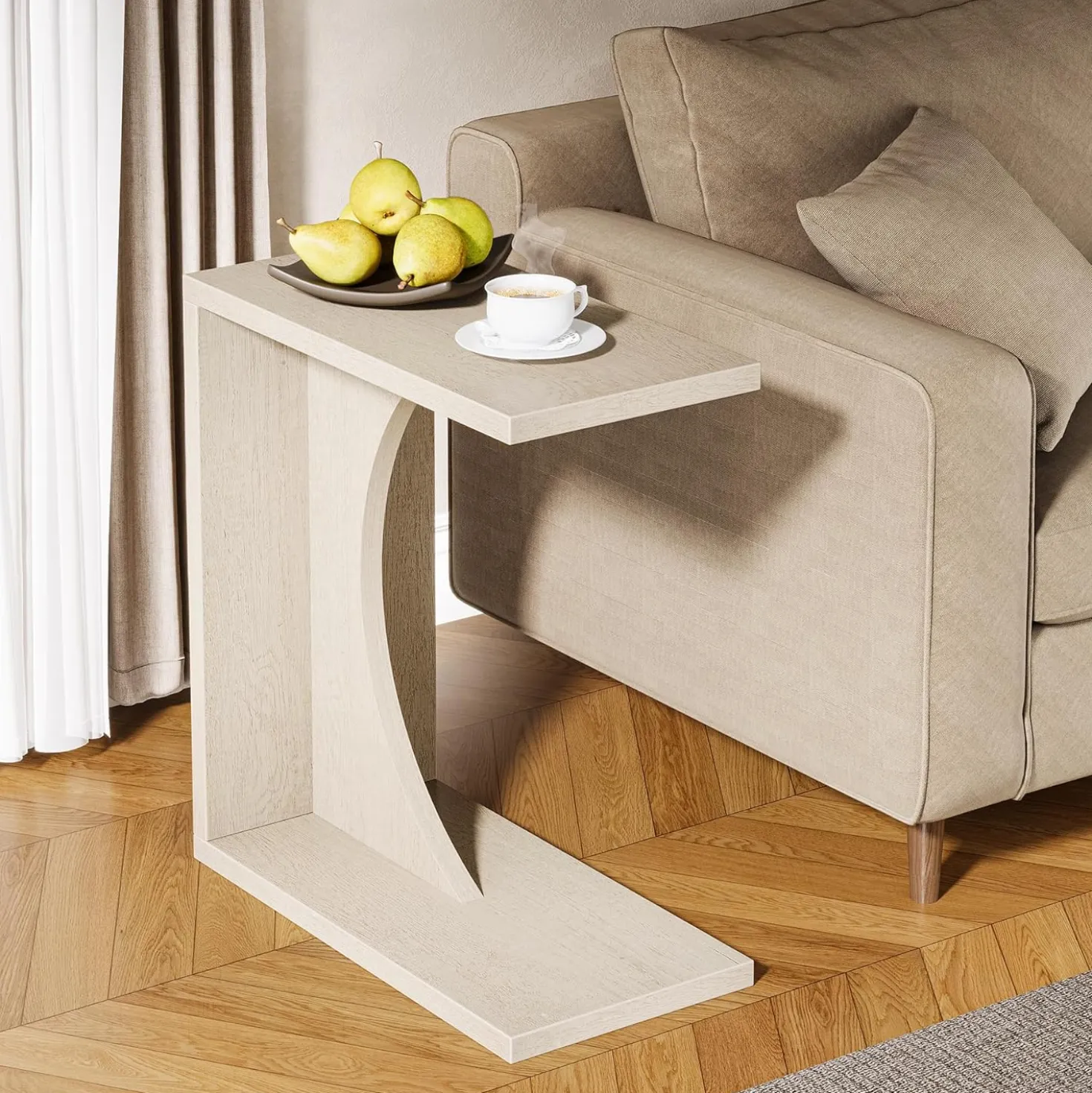 C-Shaped End Table for Couch, Small Sofa Side Table Nightstand