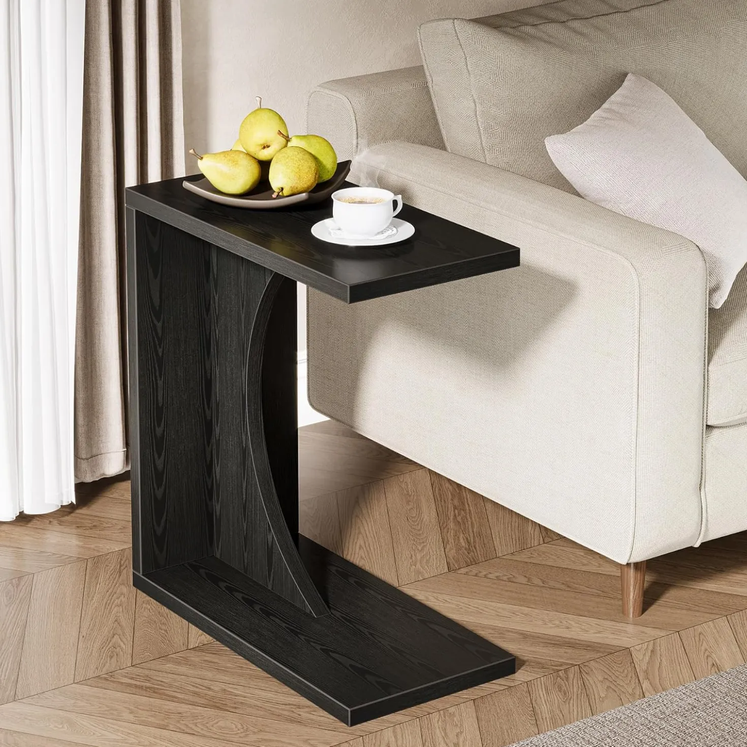 C-Shaped End Table for Couch, Small Sofa Side Table Nightstand