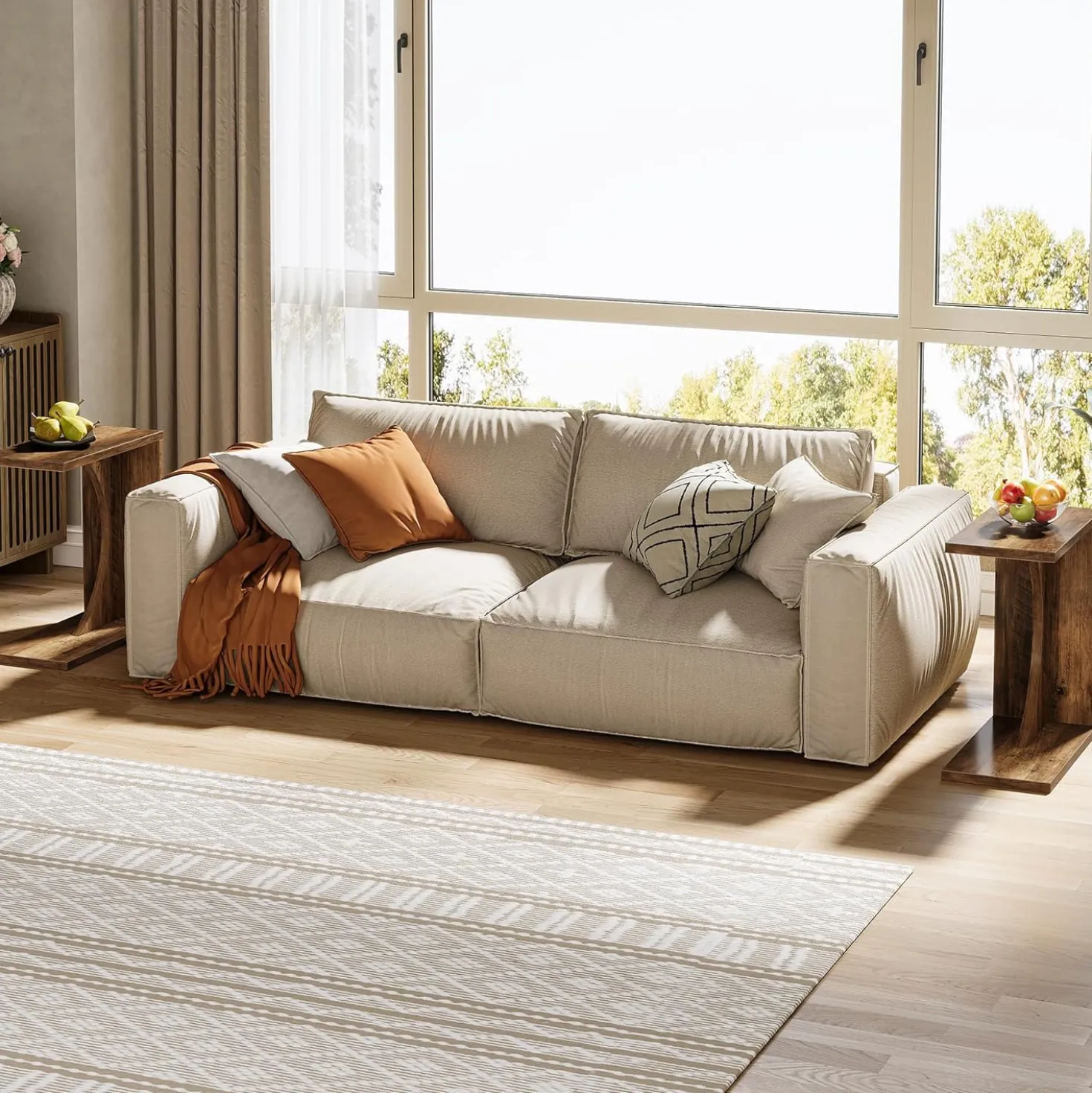 C-Shaped End Table for Couch, Small Sofa Side Table Nightstand