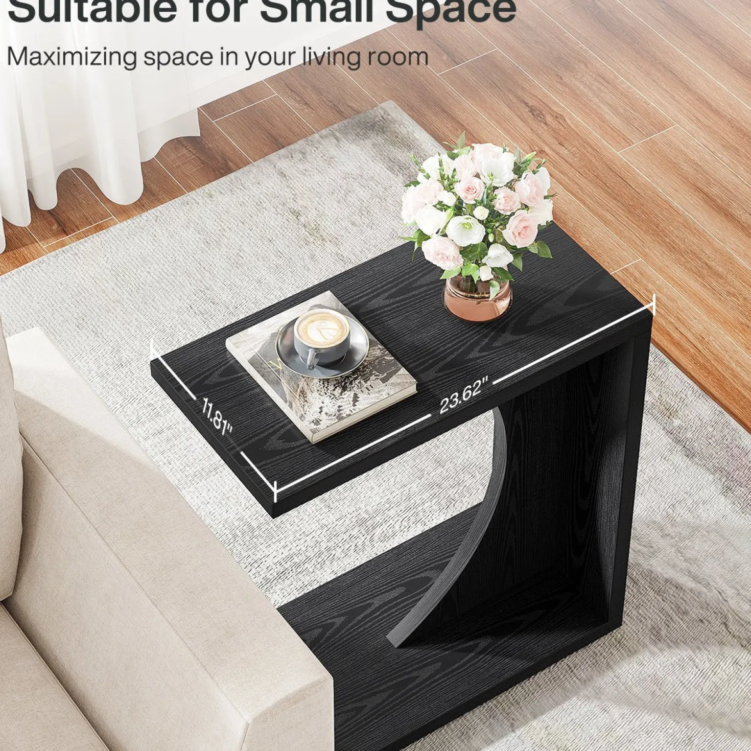 C-Shaped End Table for Couch, Small Sofa Side Table Nightstand