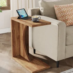 C-Shaped End Table for Couch, Small Sofa Side Table Nightstand