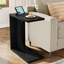 C-Shaped End Table for Couch, Small Sofa Side Table Nightstand