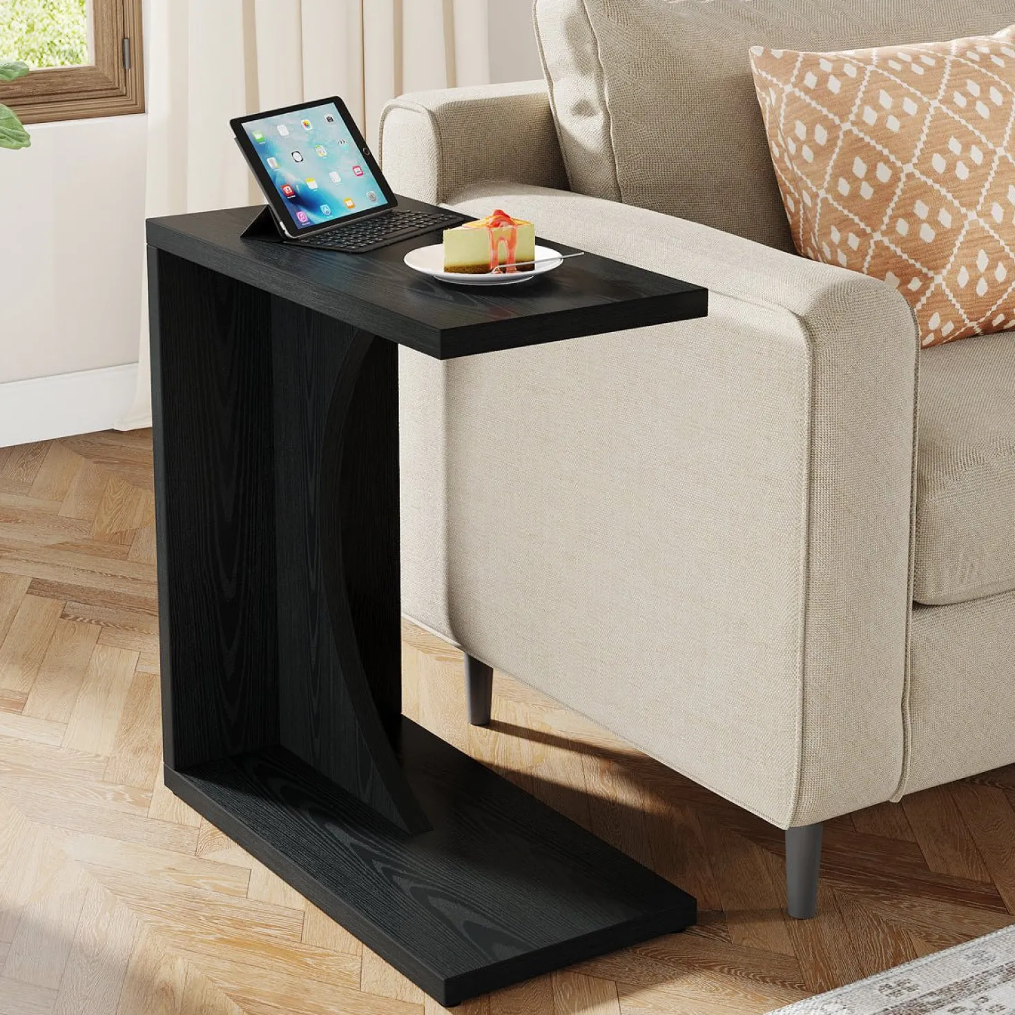C-Shaped End Table for Couch, Small Sofa Side Table Nightstand