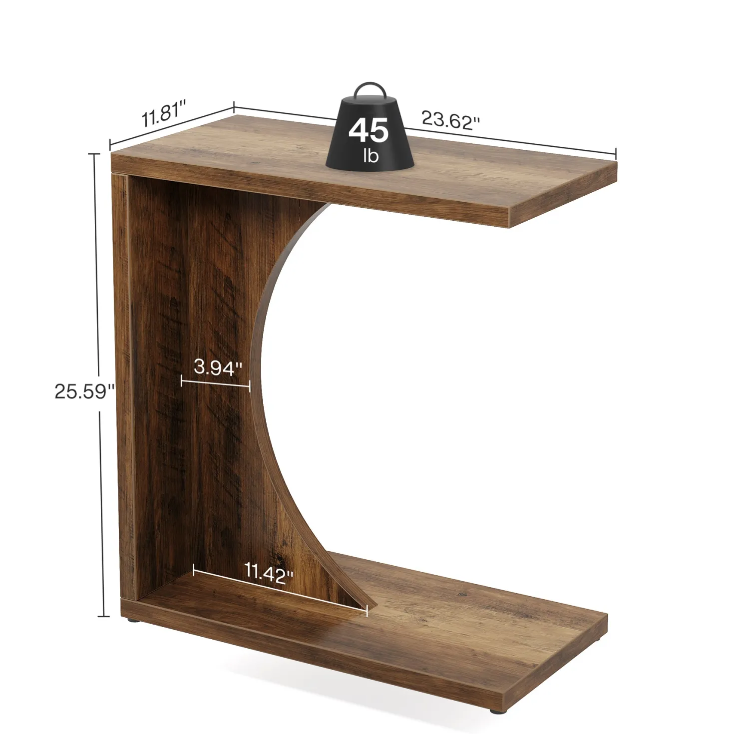 C-Shaped End Table for Couch, Small Sofa Side Table Nightstand