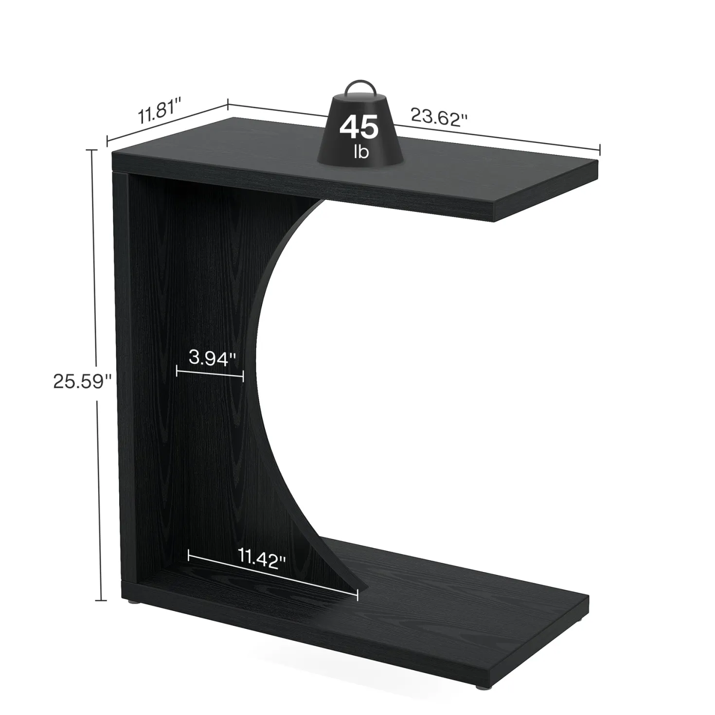 C-Shaped End Table for Couch, Small Sofa Side Table Nightstand