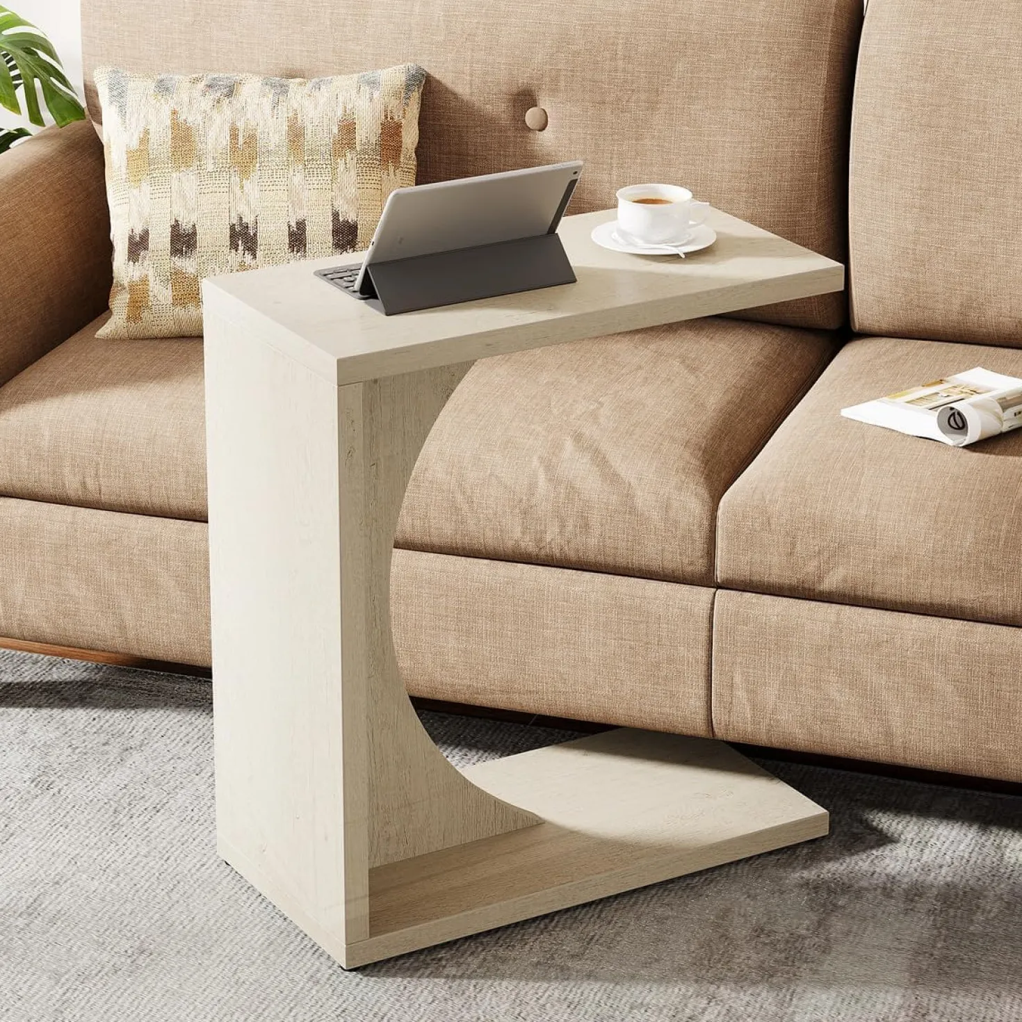 C-Shaped End Table for Couch, Small Sofa Side Table Nightstand