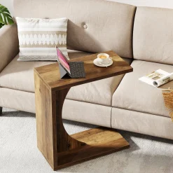 C-Shaped End Table, Sofa Side Table Couch Table for Small Space