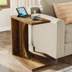C-Shaped End Table, Sofa Side Table Couch Table for Small Space