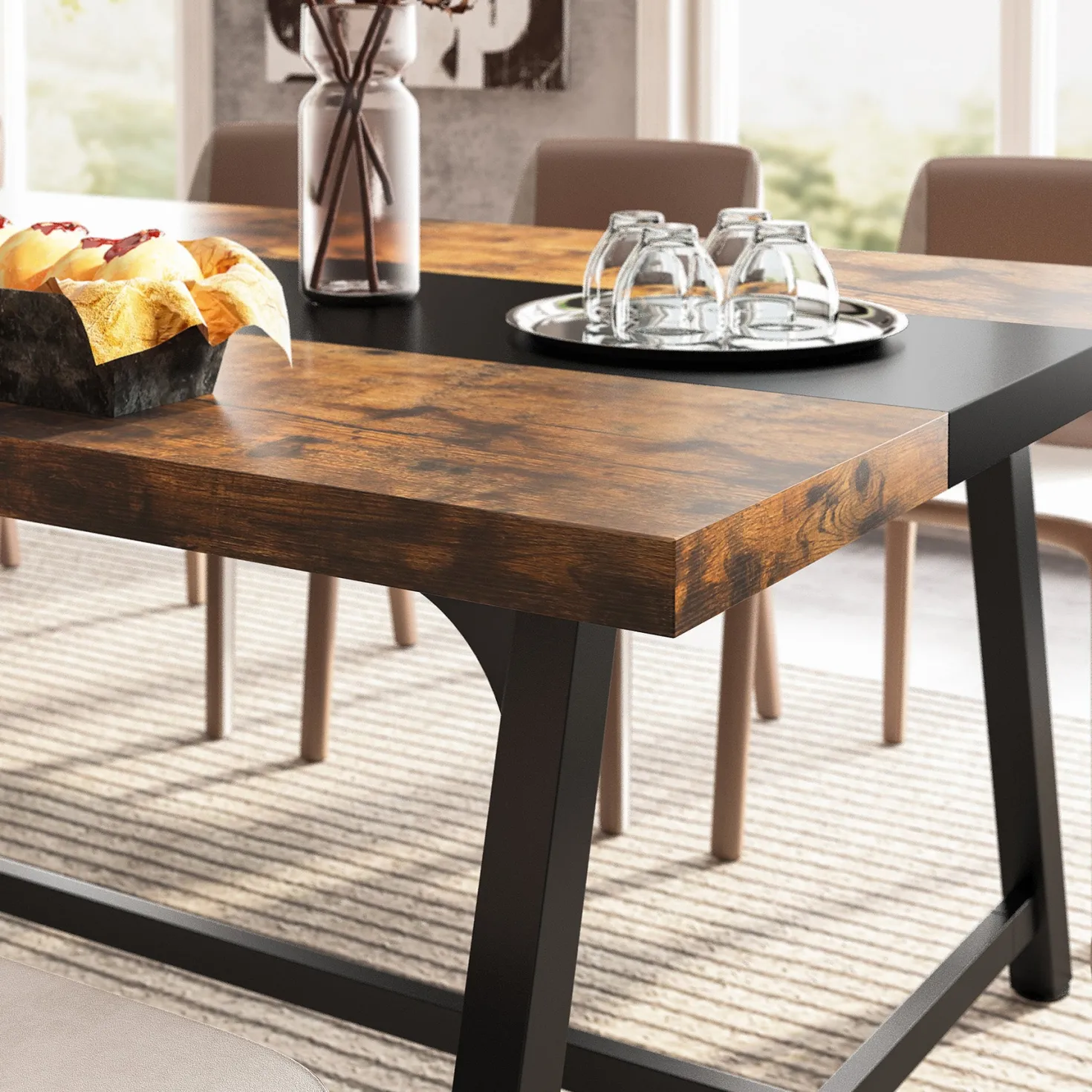 Dining Table for 8 People, 70.87" Rectangular Wood Kitchen Table