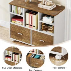 2-Drawer File Cabinet, Mobile Lateral Filing Cabinet with Shelves