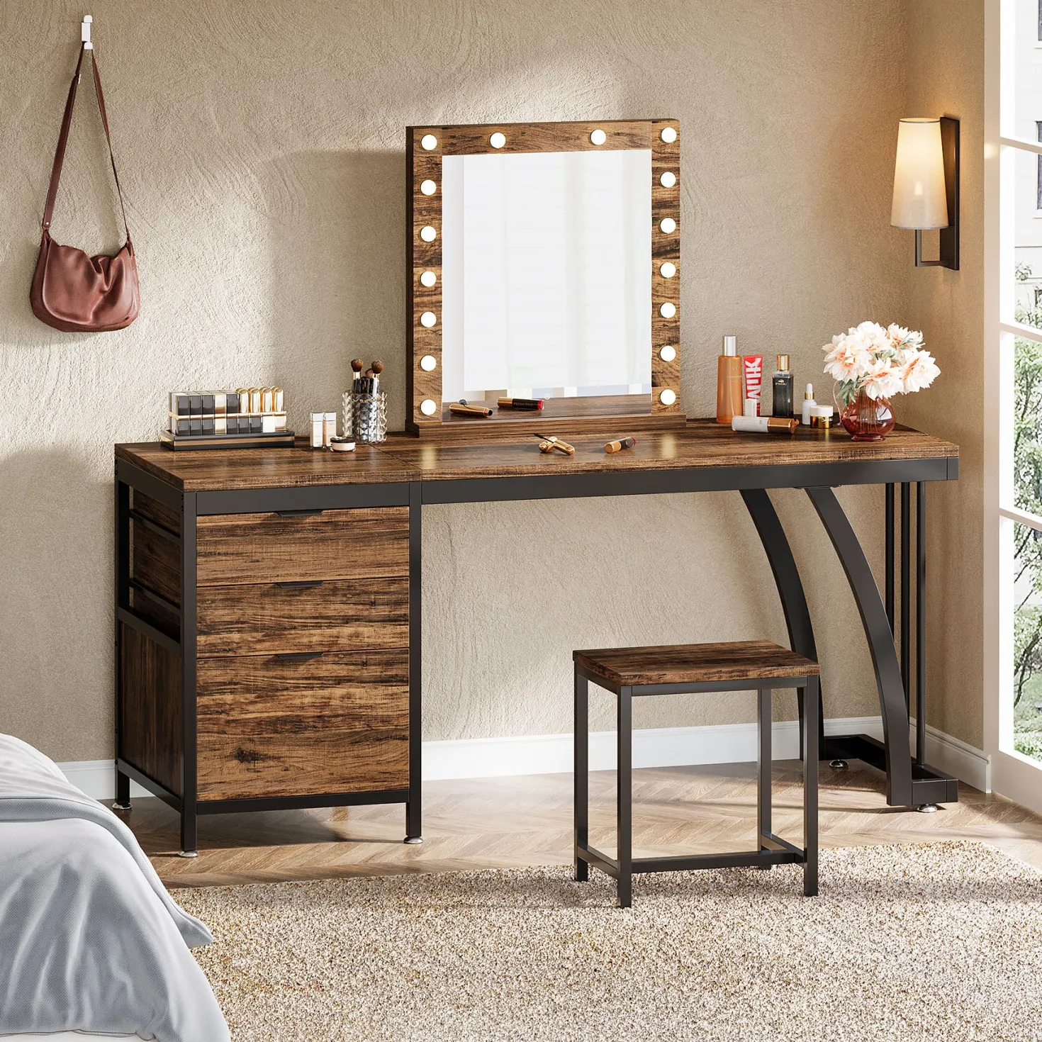 3-Drawer Makeup Vanity Desk, 59" Dressing Table with Reversible Drawers (Only Desk)
