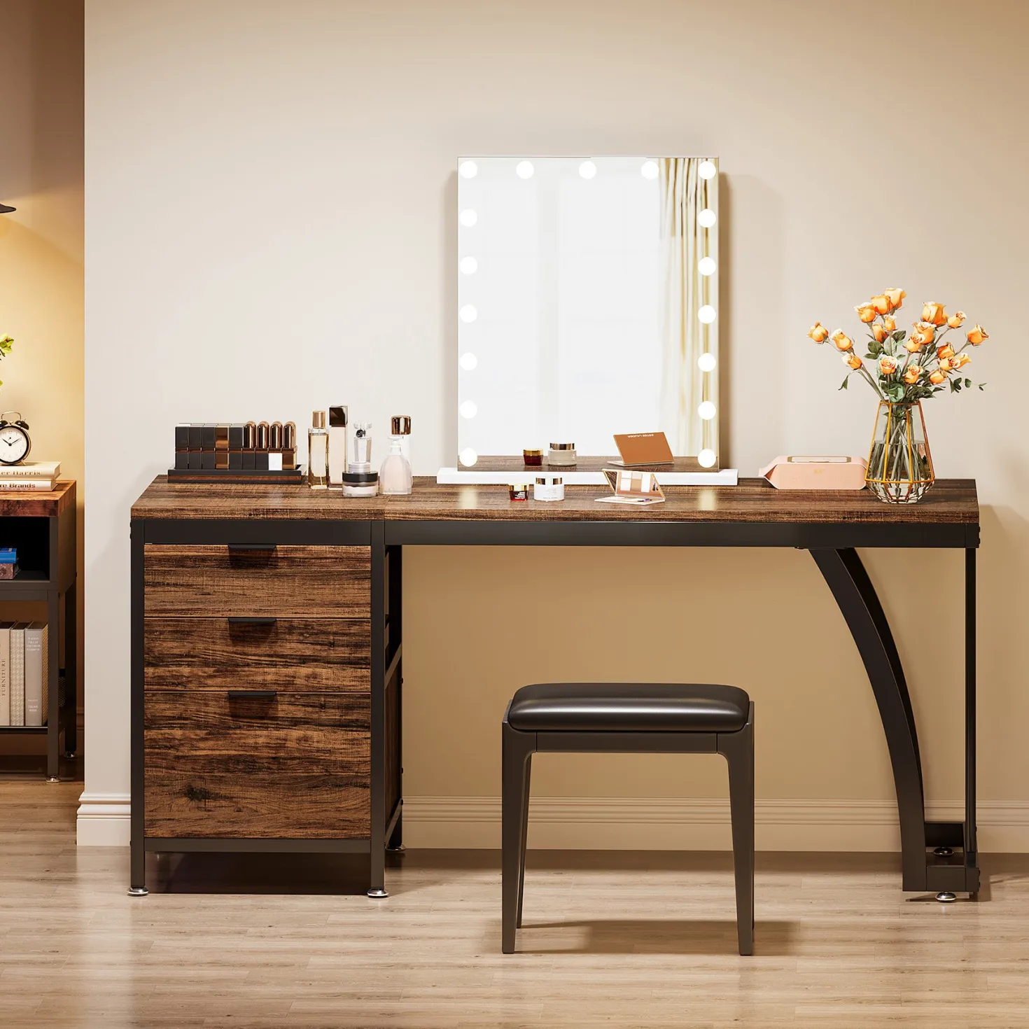 3-Drawer Makeup Vanity Desk, 59" Dressing Table with Reversible Drawers (Only Desk)