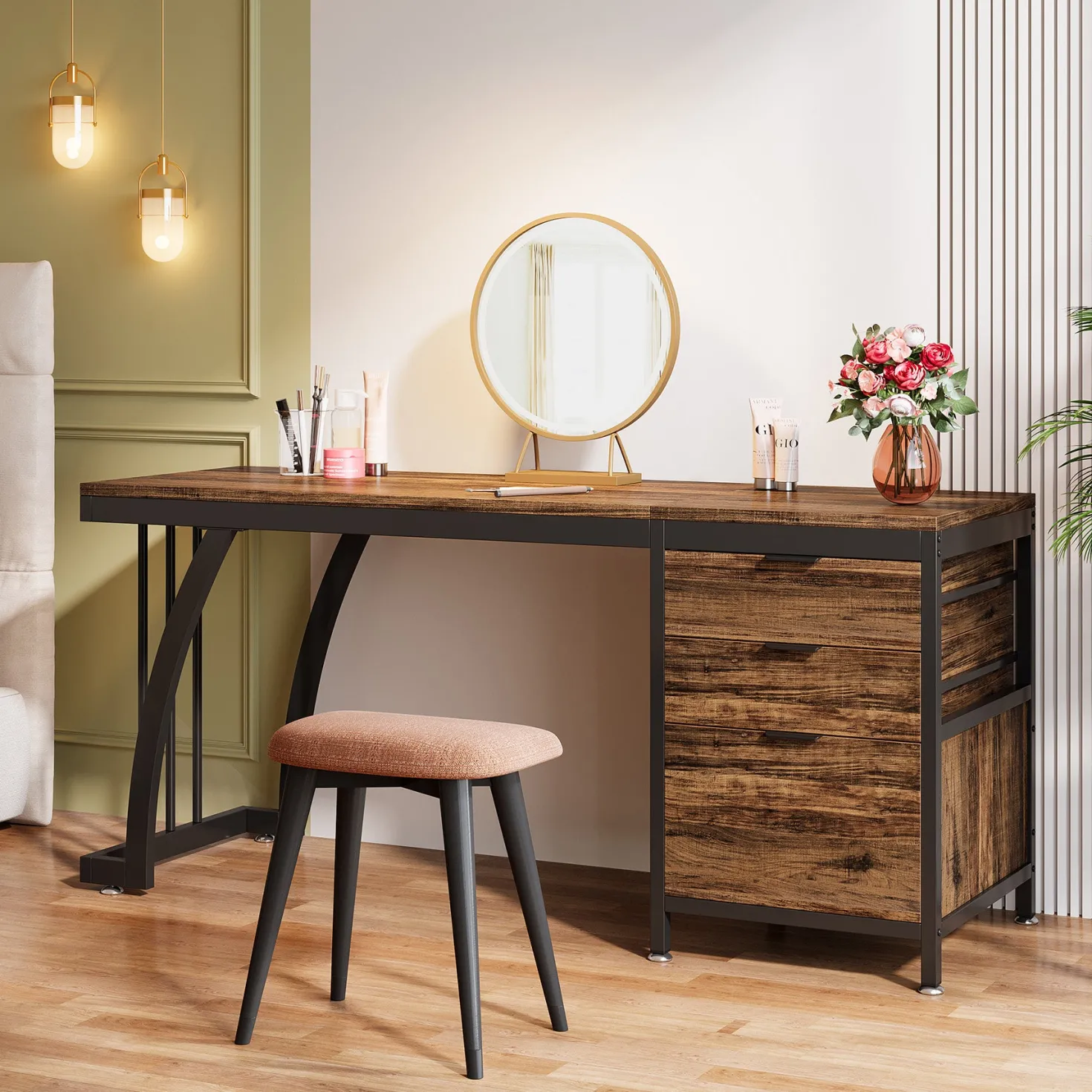 3-Drawer Makeup Vanity Desk, 59" Dressing Table with Reversible Drawers (Only Desk)