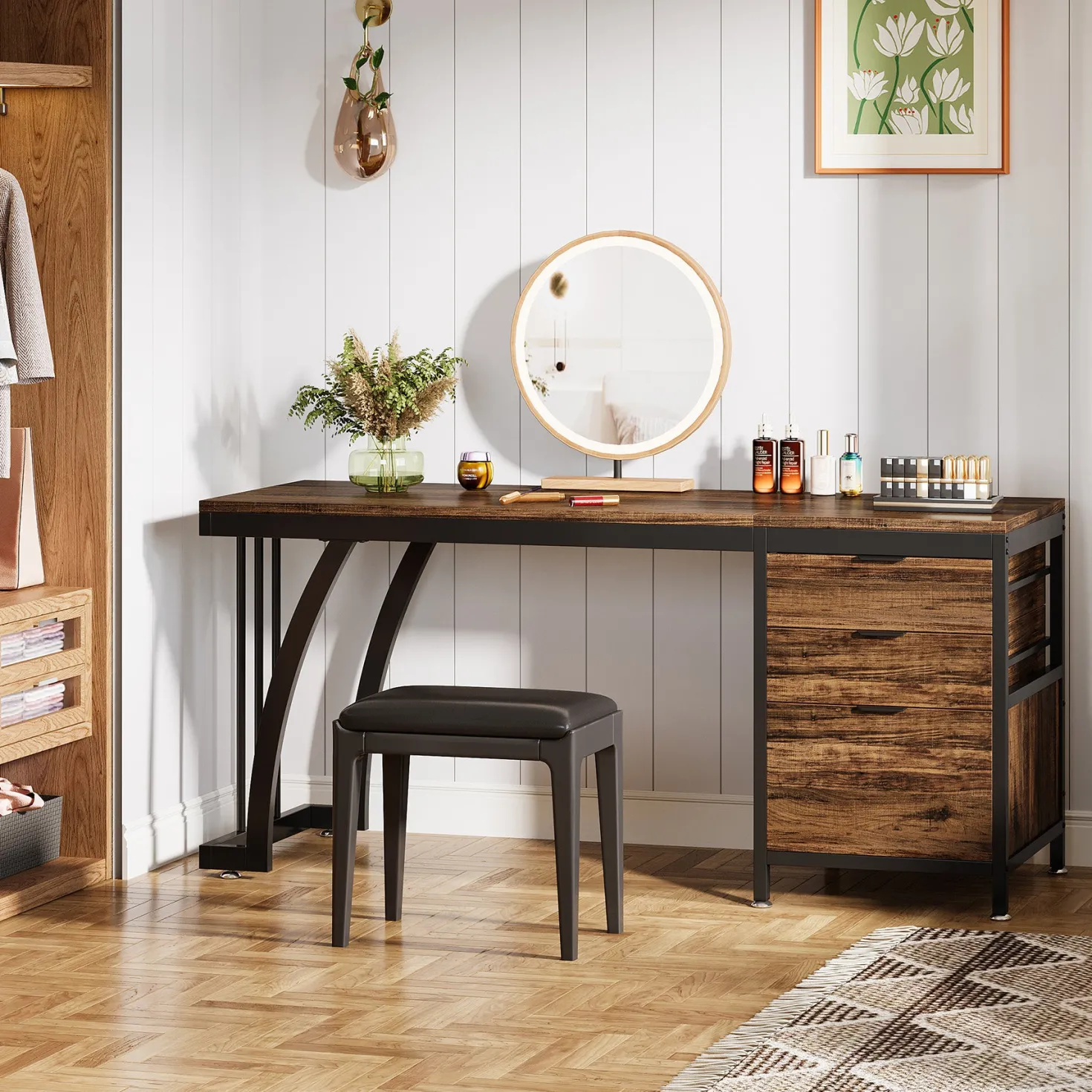 3-Drawer Makeup Vanity Desk, 59" Dressing Table with Reversible Drawers (Only Desk)