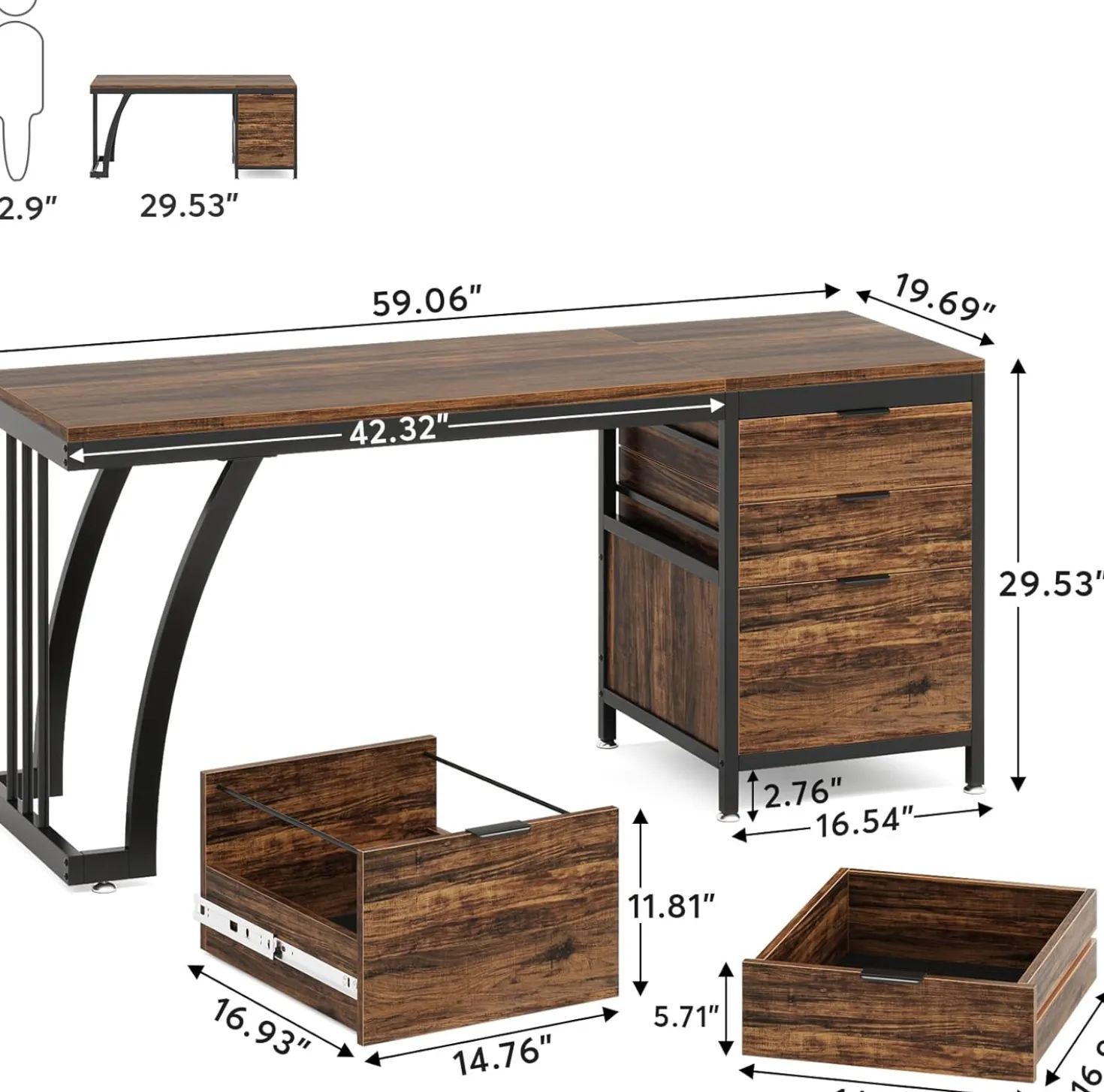 3-Drawer Makeup Vanity Desk, 59" Dressing Table with Reversible Drawers (Only Desk)