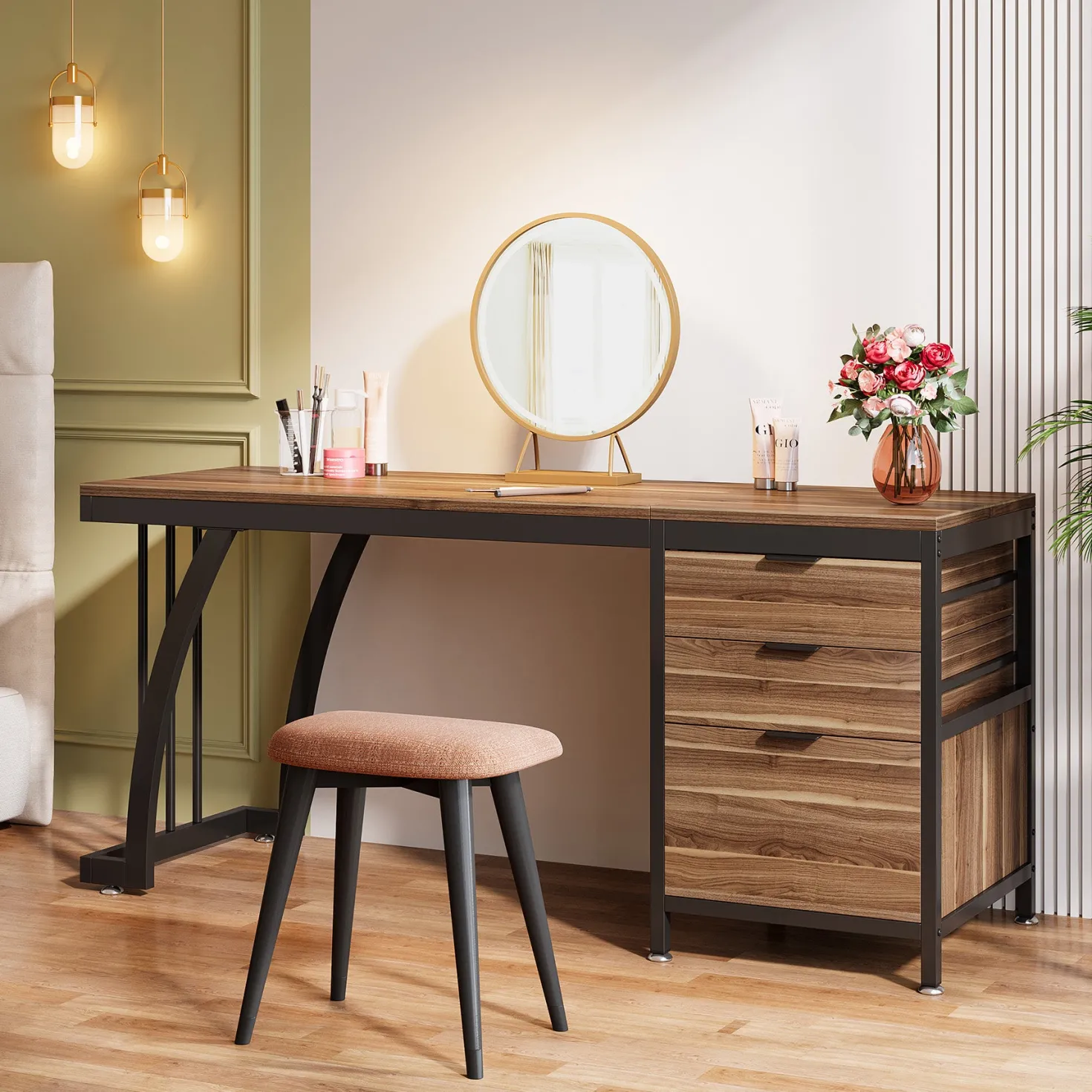 3-Drawer Makeup Vanity Desk, 59" Dressing Table with Reversible Drawers (Only Desk)