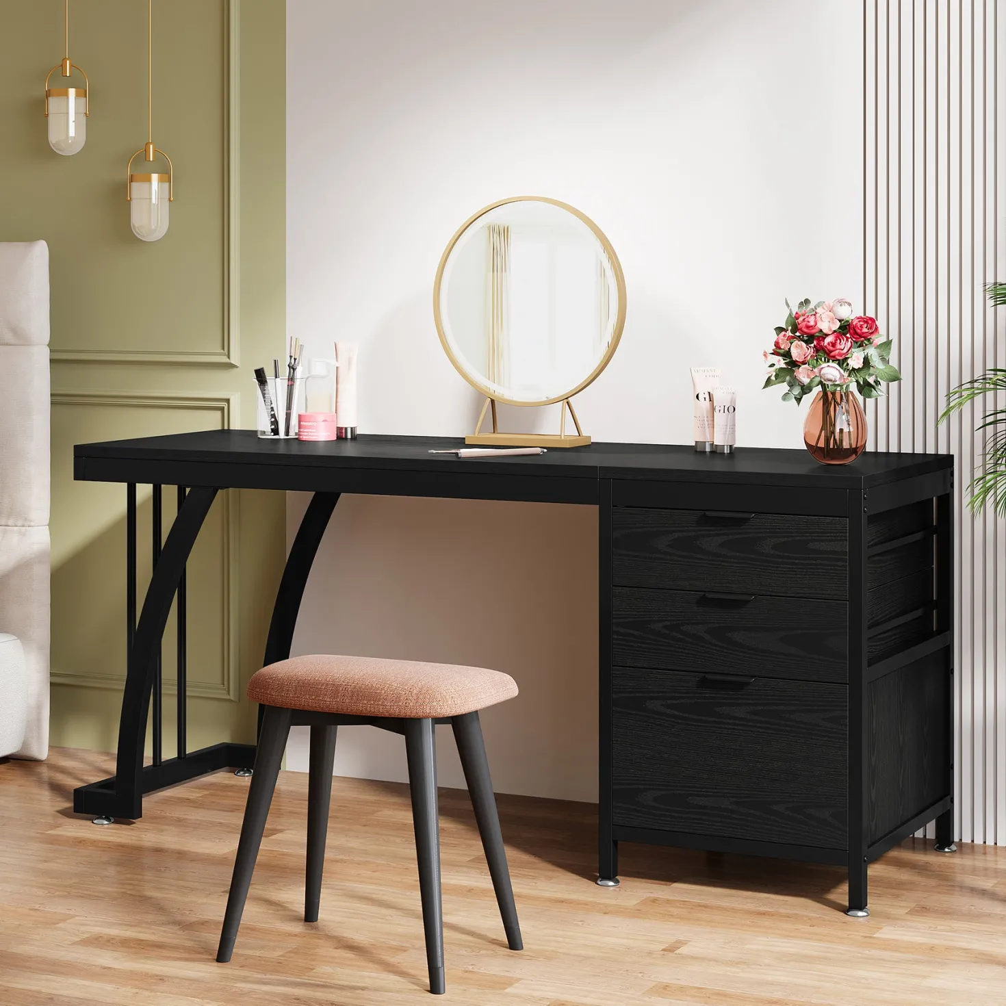 3-Drawer Makeup Vanity Desk, 59" Dressing Table with Reversible Drawers (Only Desk)