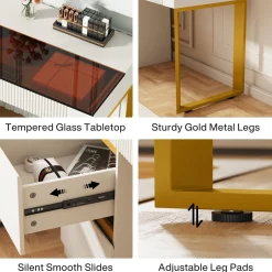 4-Drawer Makeup Vanity, Modern Dressing Table with Glass Desktop(Without Mirror)