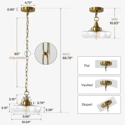 Elegant Light Fixture, 1-Light Glass Shade Pendant Light for Dining Room