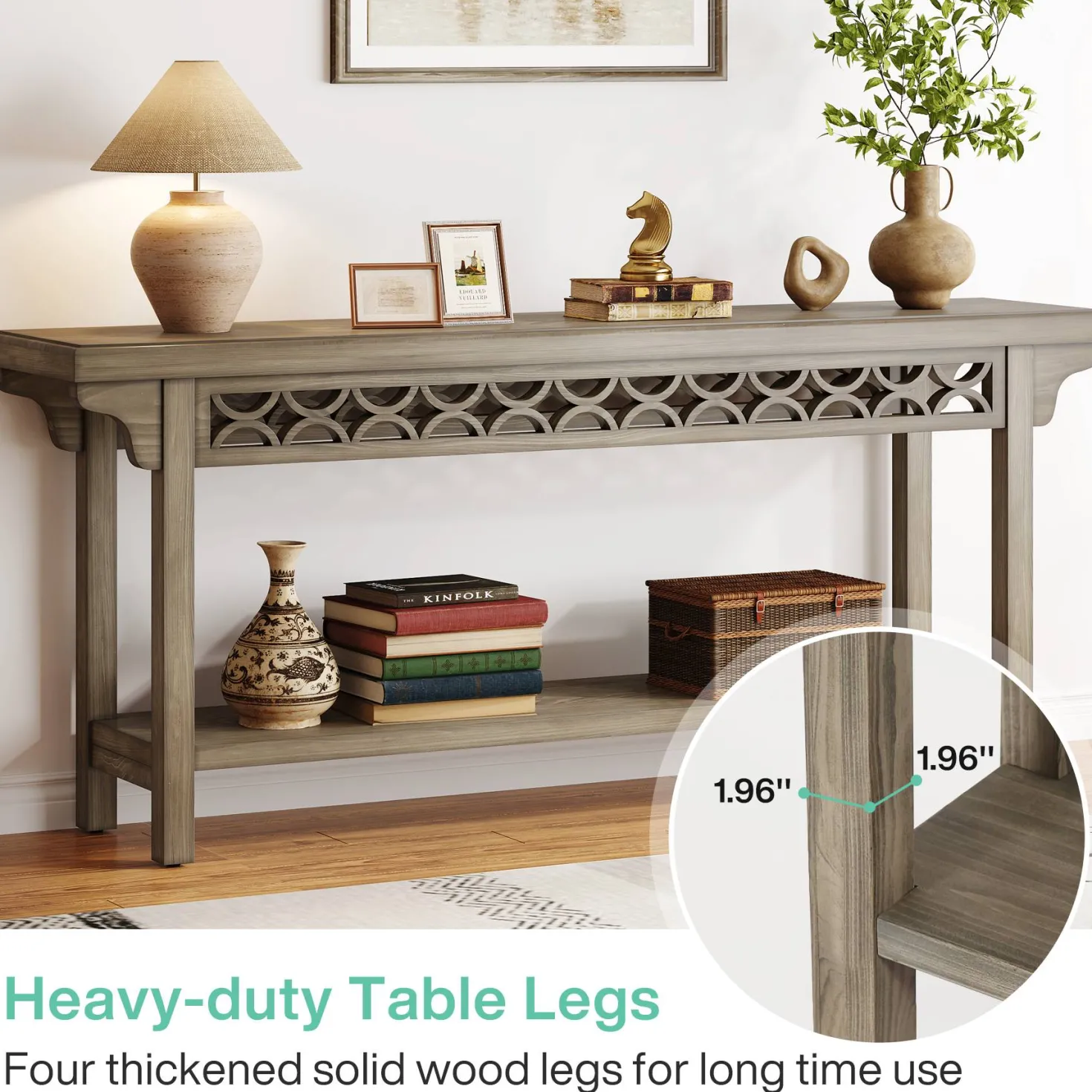 Farmhouse Console Table, 70.8" Narrow Wood Sofa Table with Storage