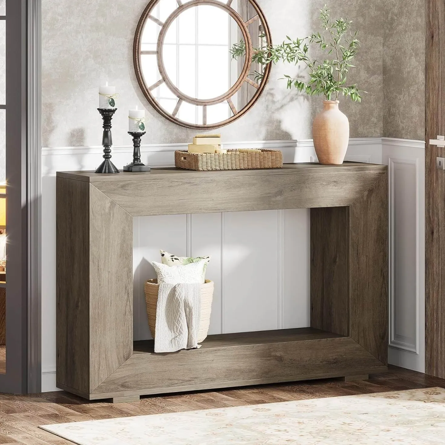 Farmhouse Console Table, 47" Rustic Wood Entryway Sofa Table with Storage