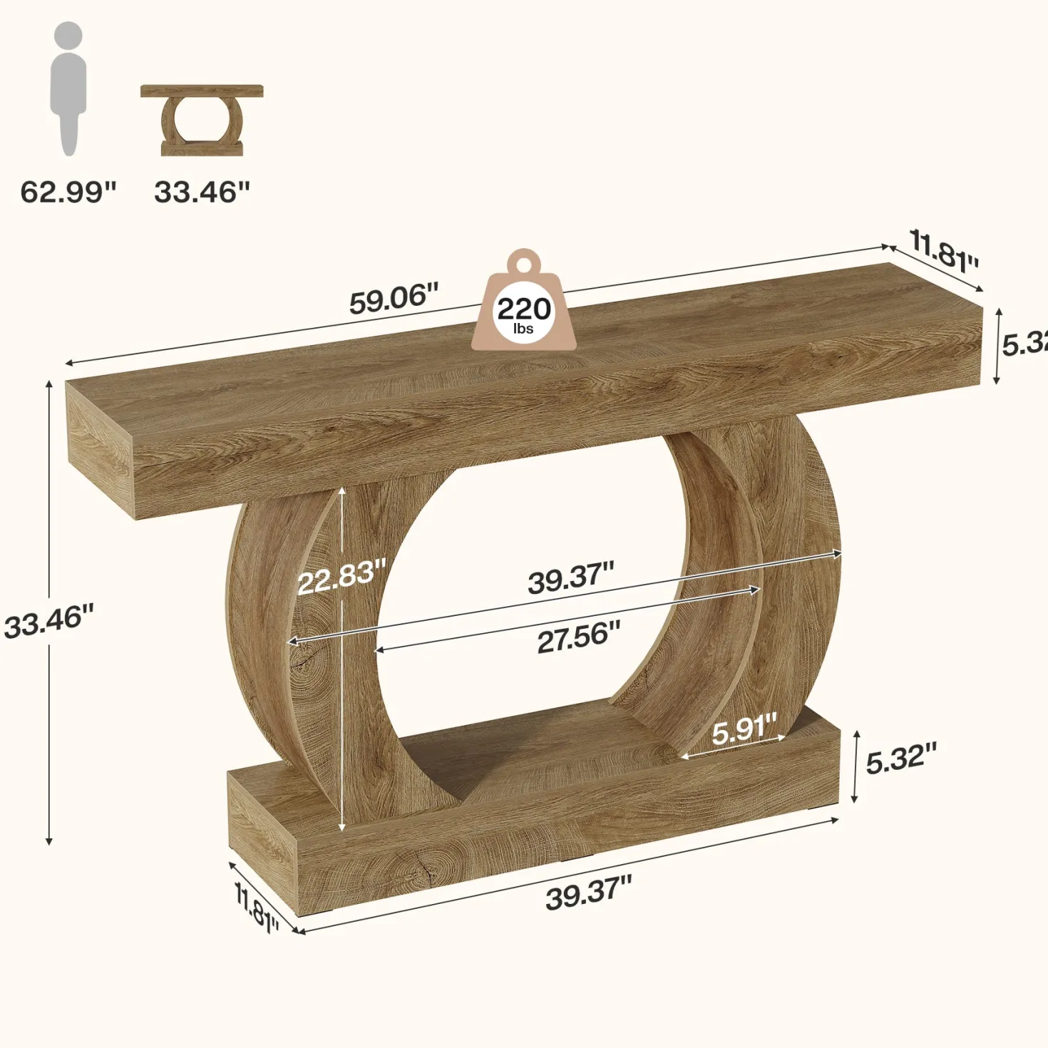 Farmhouse Console Table, 59" Entryway Table with Unique Circular Base for Hallway