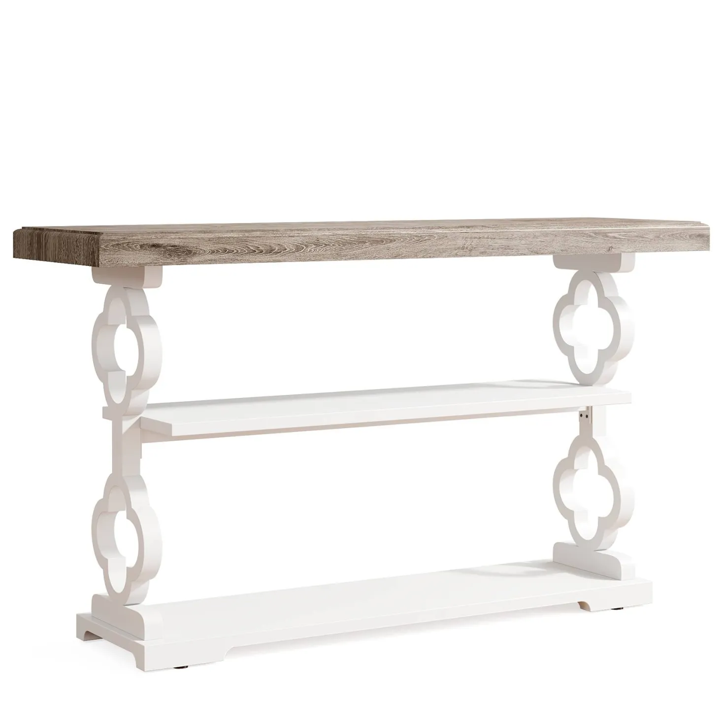 Farmhouse Console Table, 55" Entryway Sofa Table with Storage Shelves