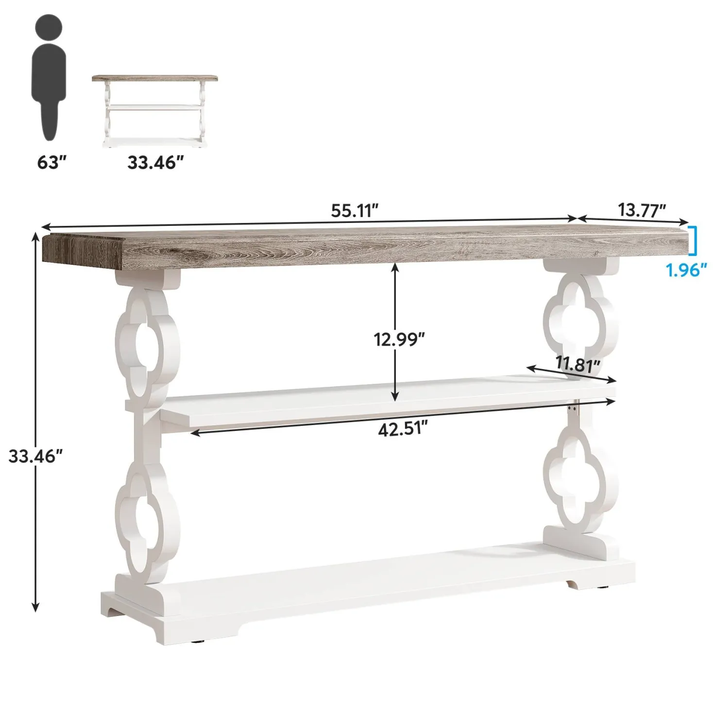 Farmhouse Console Table, 55" Entryway Sofa Table with Storage Shelves