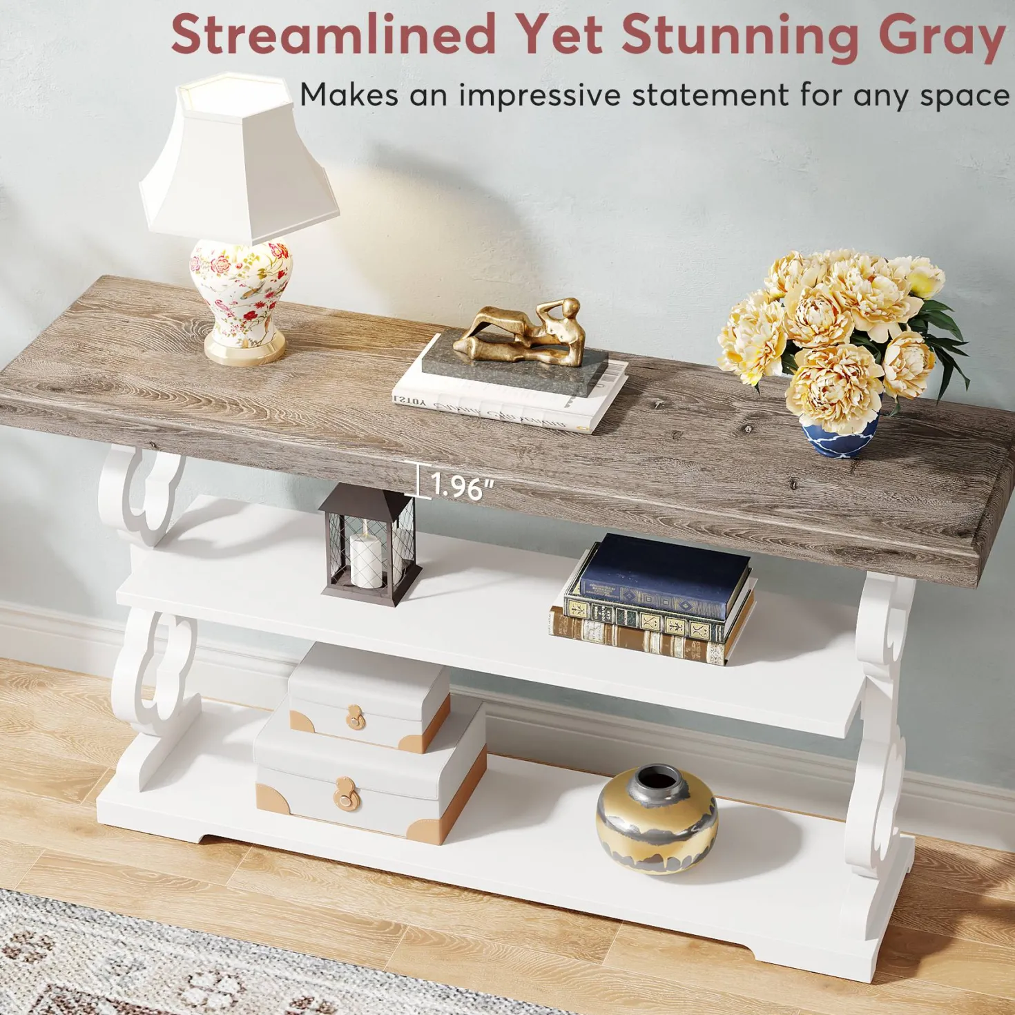 Farmhouse Console Table, 55" Entryway Sofa Table with Storage Shelves