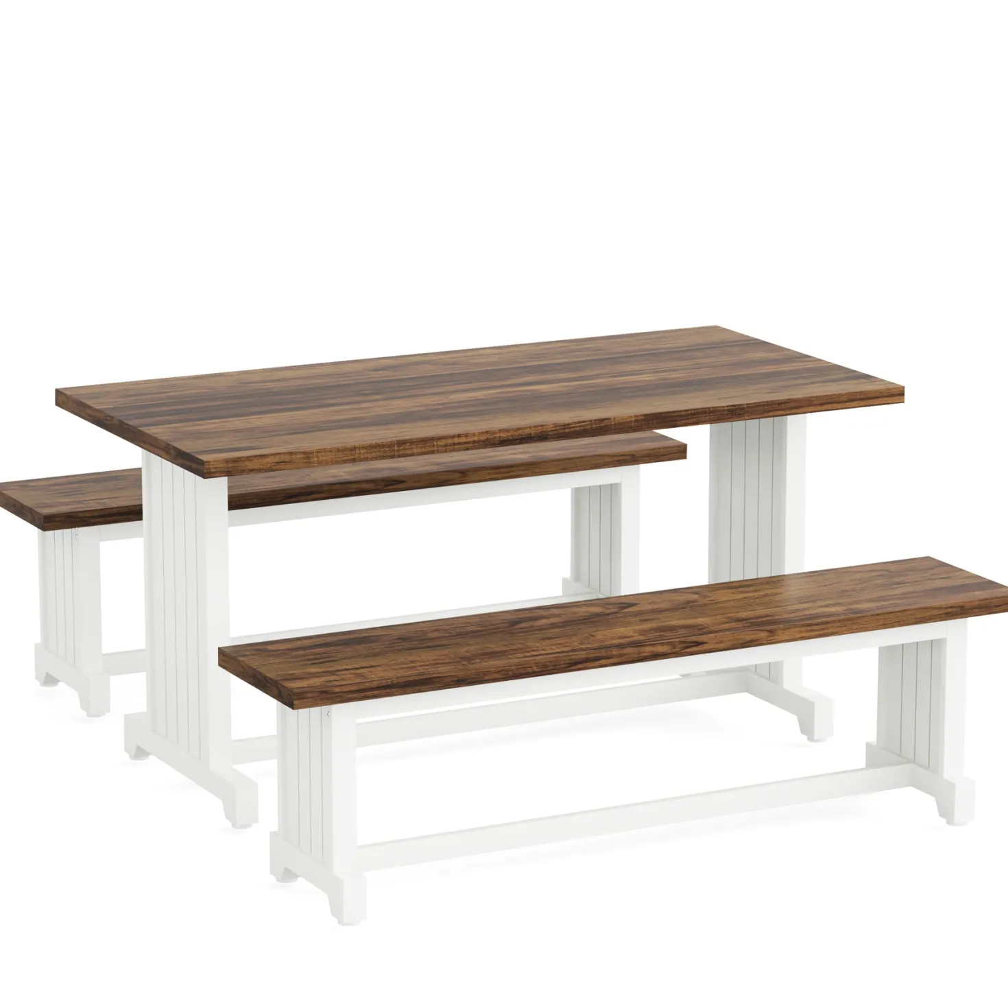 Farmhouse Dining Table Set, 47" Kitchen Table with 2 Benches