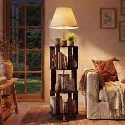 Floor Lamp with 3-Tier Open Bookshelf, 62.2