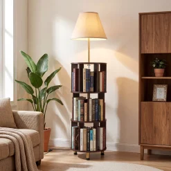 Floor Lamp with 3-Tier Open Bookshelf, 62.2