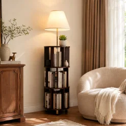 Floor Lamp with 3-Tier Open Bookshelf, 62.2