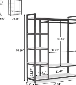 Freestanding Closet Organizer, Garment Rack with 6 Shelves