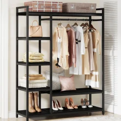 Freestanding Closet Organizer, Garment Rack with 6 Shelves