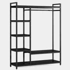 Freestanding Closet Organizer with 6 Shelves and Hanging Bar