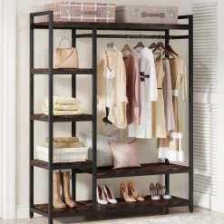 Freestanding Closet Organizer with 6 Shelves and Hanging Bar