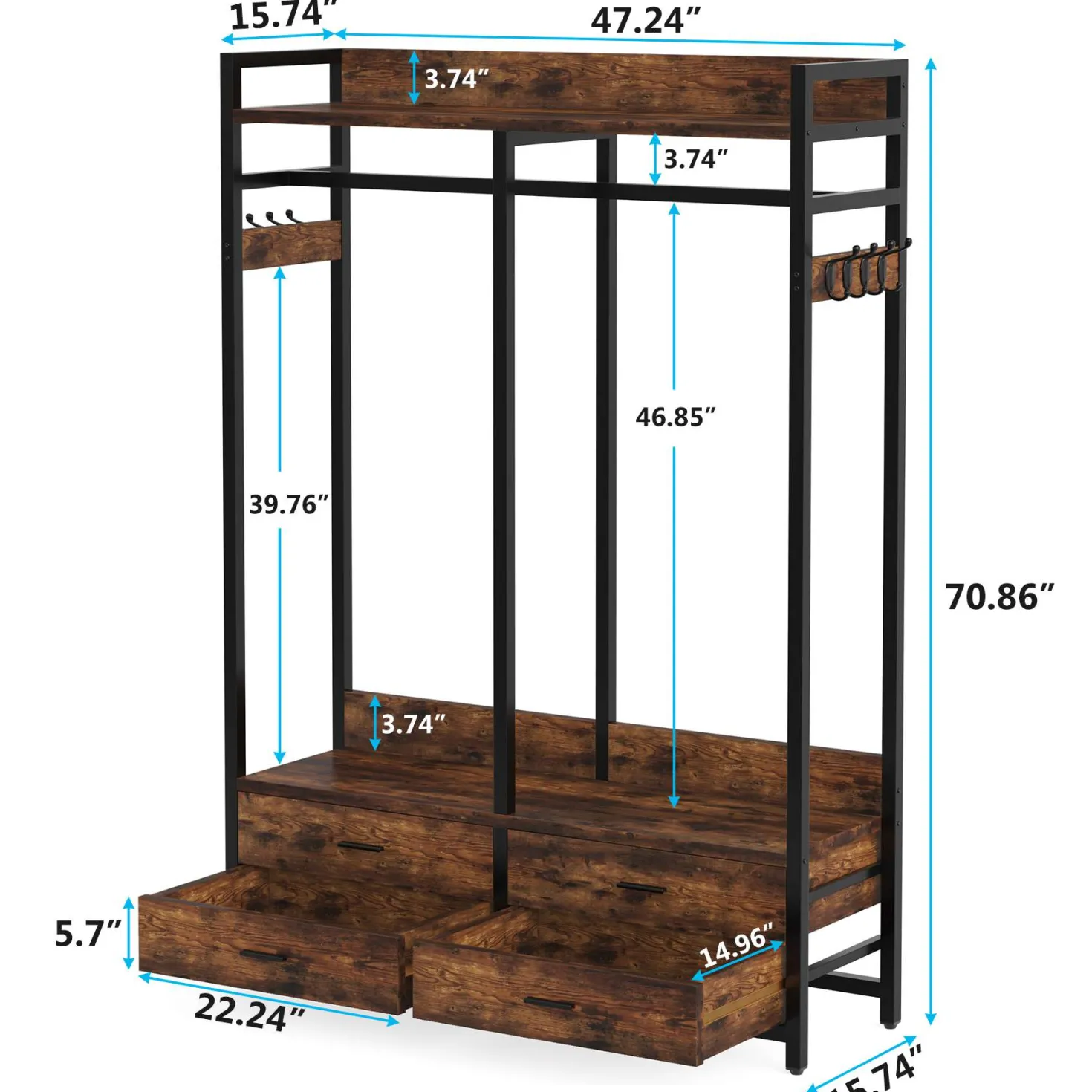 Freestanding Closet Organizer, Garment Rack with Drawers & Shelves