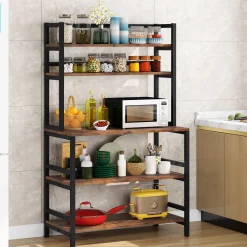 Freestanding Kitchen Baker's Rack, 5-Tier Microwave Oven Stand with Hutch