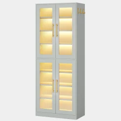 Freestanding Shoe Cabinet with Acrylic Doors and LED Lights