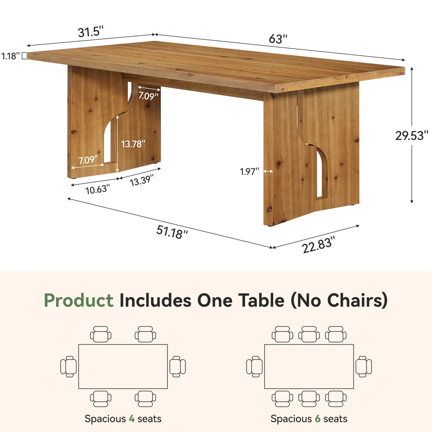 5.25FT Solid Wood Conference Table for 4-6 Users, 63" Executive Desk with Cutout Bases