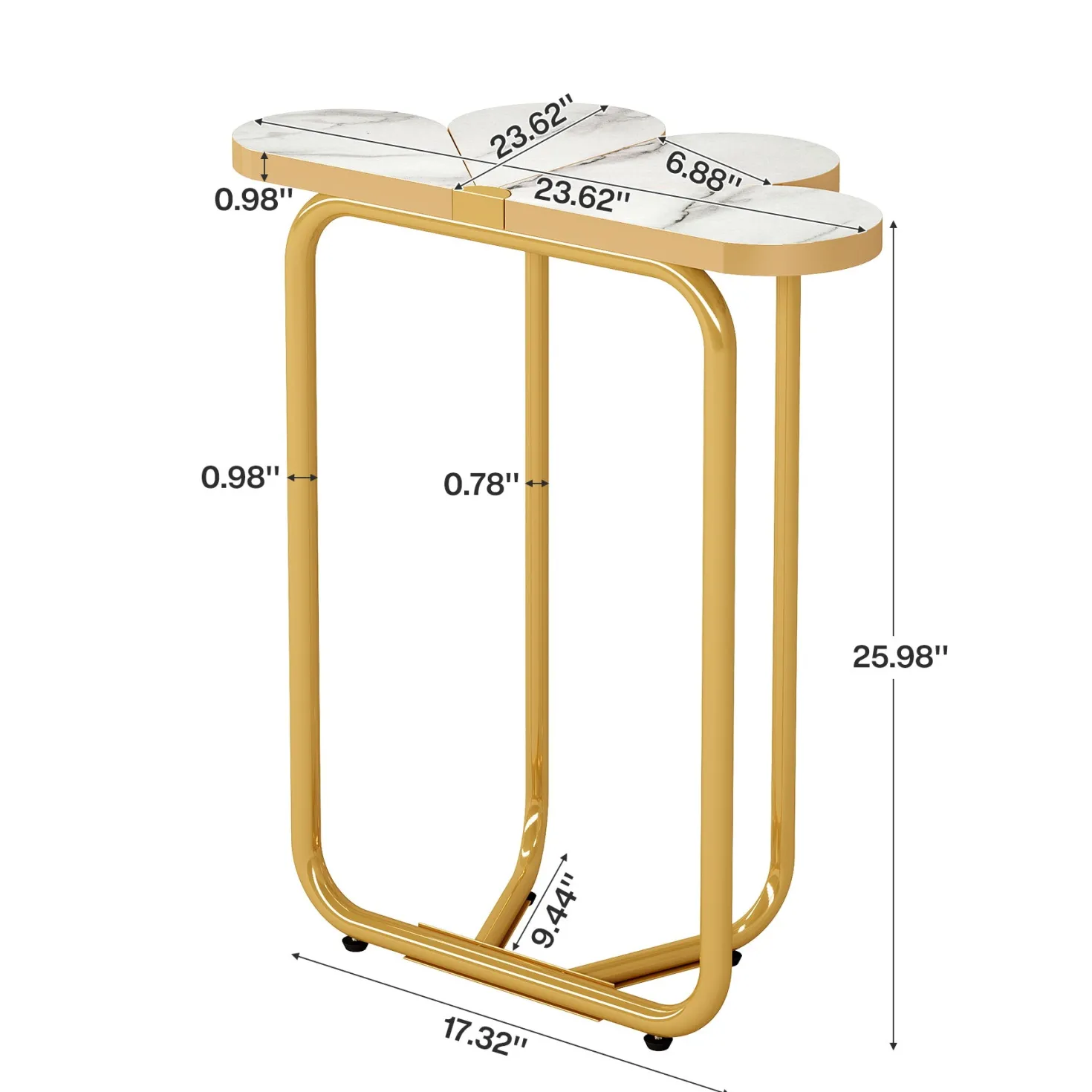 Half-Flower End Table, Faux Marble Side Table with Gold Frame