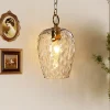 Hammered Glass Pendant Light, Rippled Hanging Light with Adjustable 60-Inch Chain