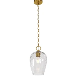 Hammered Glass Pendant Light, Rippled Hanging Light with Adjustable 60-Inch Chain