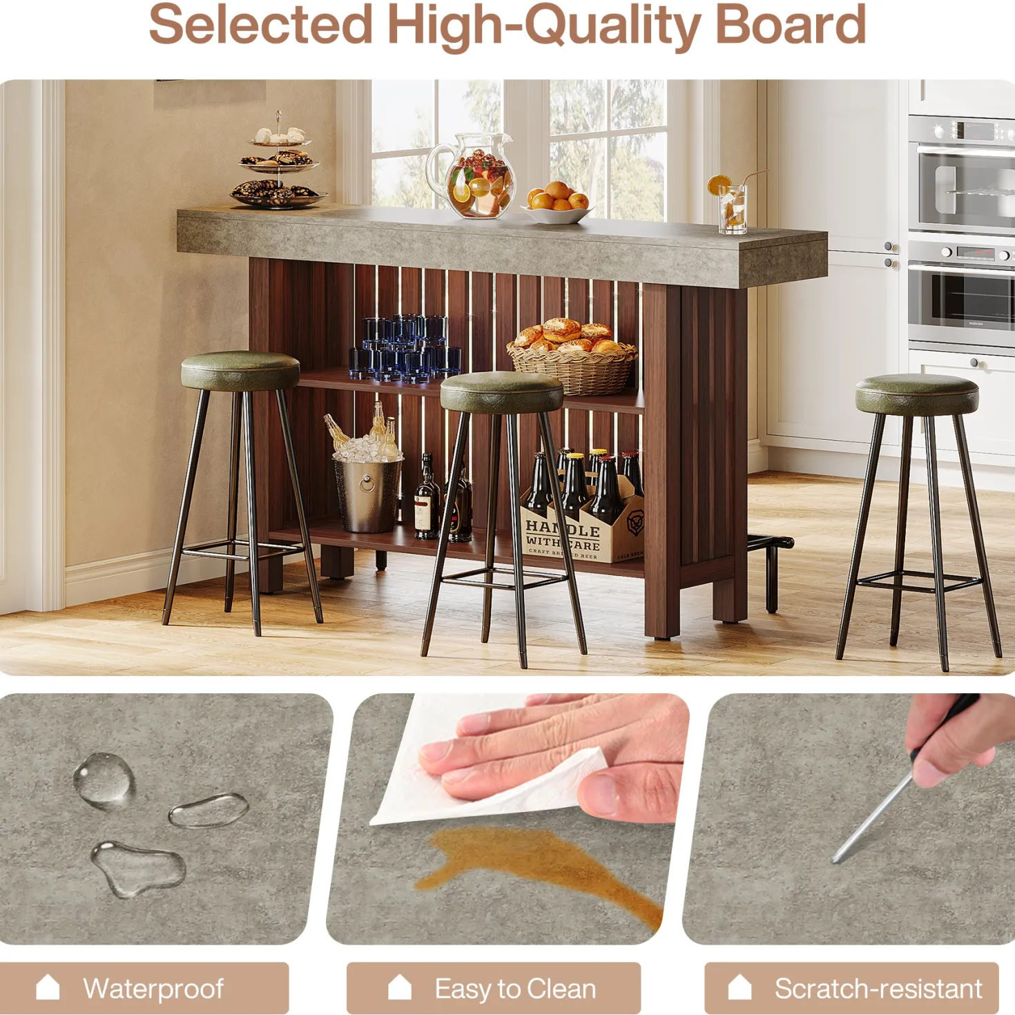 Home Bar Unit, Modern 2-Tier Bar Table with Footrest