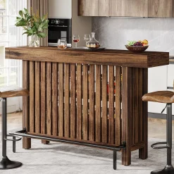 Home Bar Unit, Modern 2-Tier Bar Table with Footrest